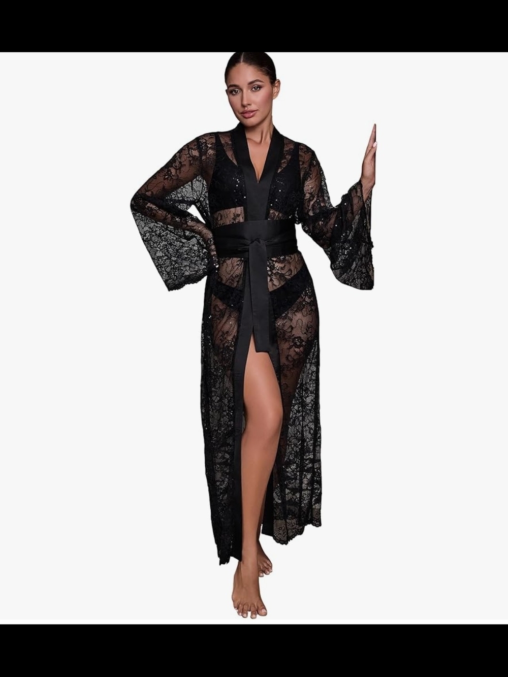 Silkola women’s black lace kimono robe in size Large. NWOT